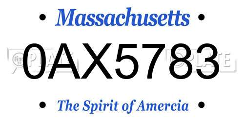 0AX5783 Massachusetts License Plate
