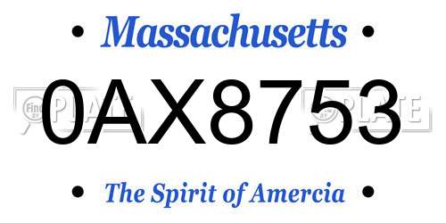 0AX8753 Massachusetts License Plate