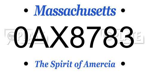 0AX8783 Massachusetts License Plate