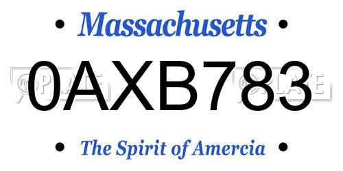 0AXB783 Massachusetts License Plate