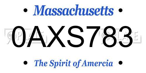 0AXS783 Massachusetts License Plate