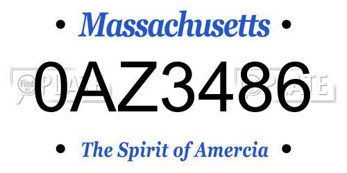 0AZ3486 Massachusetts License Plate