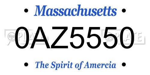0AZ5550 Massachusetts License Plate