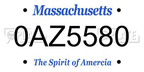 0AZ5580 Massachusetts License Plate