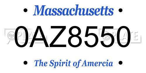 0AZ8550 Massachusetts License Plate