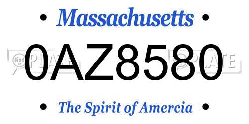 0AZ8580 Massachusetts License Plate