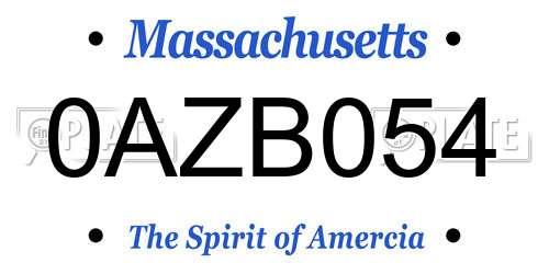 0AZB054 Massachusetts License Plate