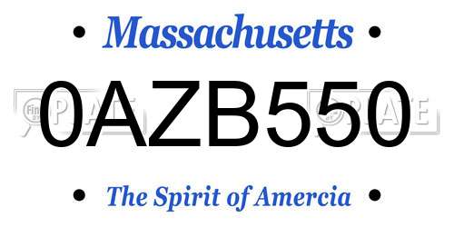 0AZB550 Massachusetts License Plate
