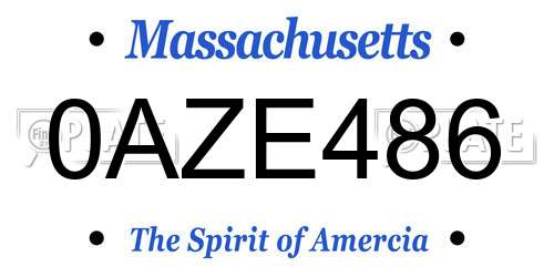 0AZE486 Massachusetts License Plate