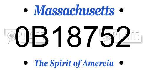 0B18752 Massachusetts License Plate