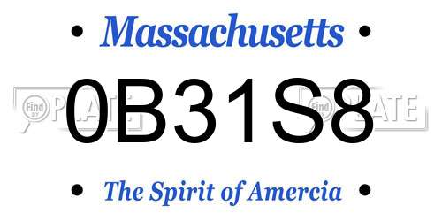 0B31S8 Massachusetts License Plate