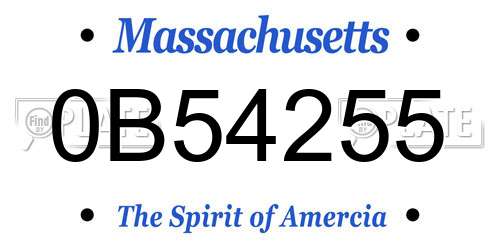 0B54255 Massachusetts License Plate