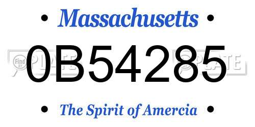 0B54285 Massachusetts License Plate