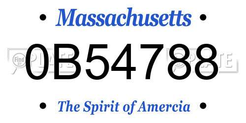 0B54788 Massachusetts License Plate
