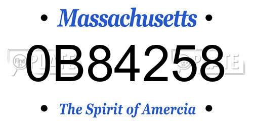 0B84258 Massachusetts License Plate