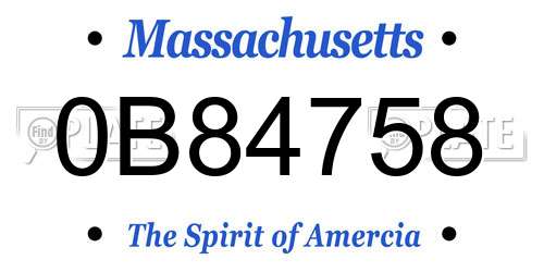 0B84758 Massachusetts License Plate