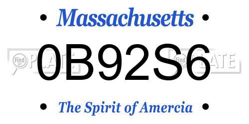 0B92S6 Massachusetts License Plate