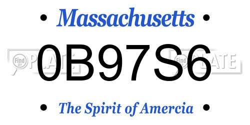0B97S6 Massachusetts License Plate