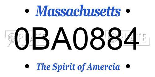 0BA0884 Massachusetts License Plate