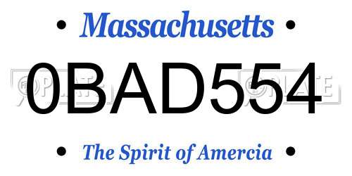 0BAD554 Massachusetts License Plate