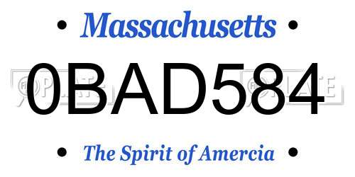 0BAD584 Massachusetts License Plate