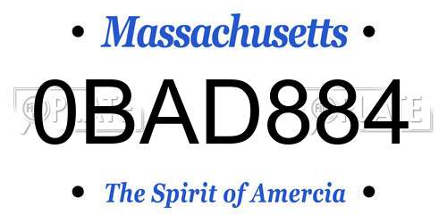 0BAD884 Massachusetts License Plate