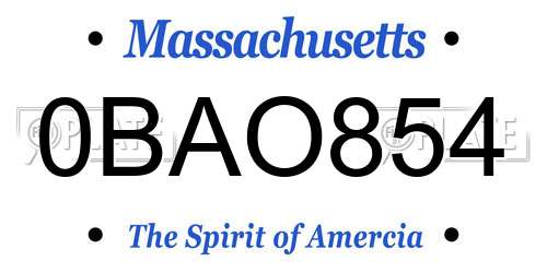 0BAO854 Massachusetts License Plate