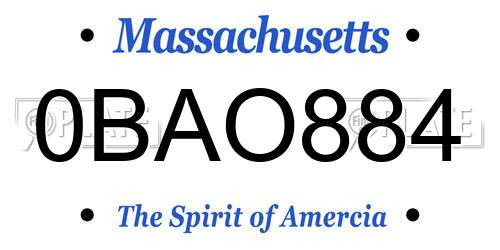 0BAO884 Massachusetts License Plate