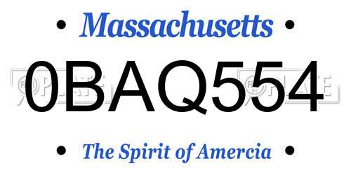 0BAQ554 Massachusetts License Plate