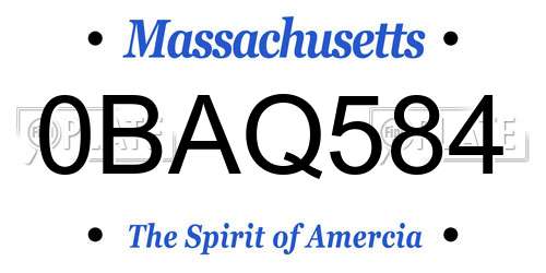 0BAQ584 Massachusetts License Plate