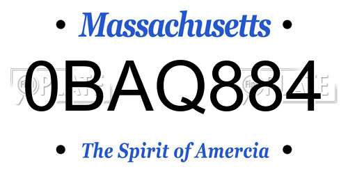 0BAQ884 Massachusetts License Plate