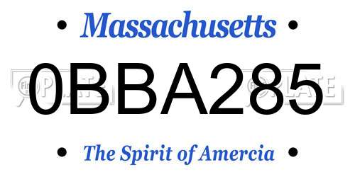 0BBA285 Massachusetts License Plate