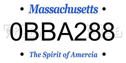 0BBA288 Massachusetts License Plate