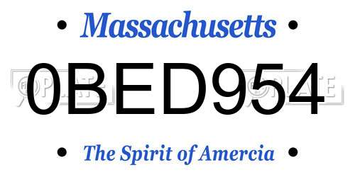 0BED954 Massachusetts License Plate