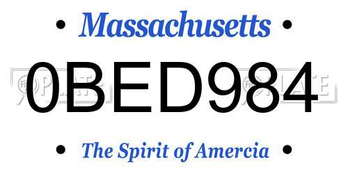 0BED984 Massachusetts License Plate