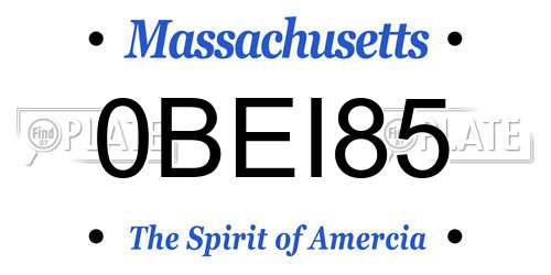 0BEI85 Massachusetts License Plate