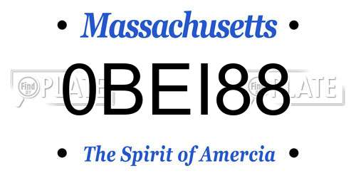 0BEI88 Massachusetts License Plate