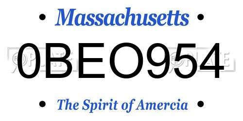 0BEO954 Massachusetts License Plate