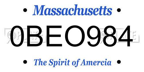 0BEO984 Massachusetts License Plate