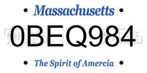 0BEQ984 Massachusetts License Plate