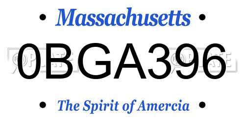 0BGA396 Massachusetts License Plate
