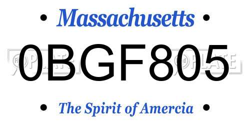 0BGF805 Massachusetts License Plate