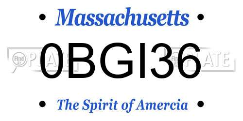 0BGI36 Massachusetts License Plate