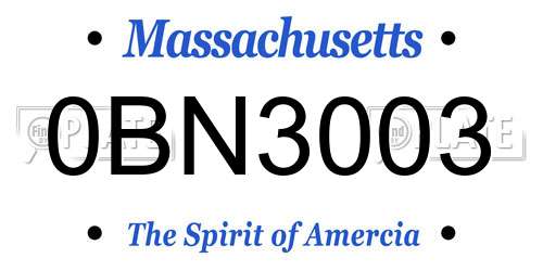 0BN3003 Massachusetts License Plate