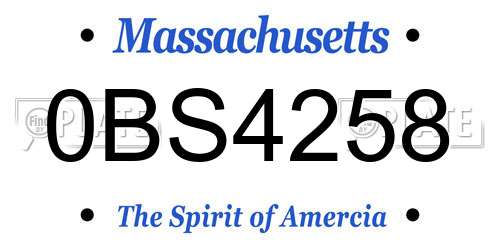0BS4258 Massachusetts License Plate