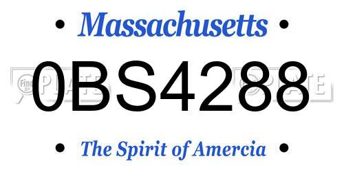 0BS4288 Massachusetts License Plate