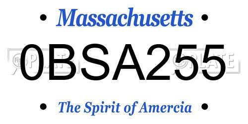 0BSA255 Massachusetts License Plate