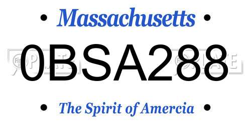 0BSA288 Massachusetts License Plate