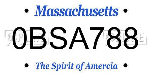 0BSA788 Massachusetts License Plate