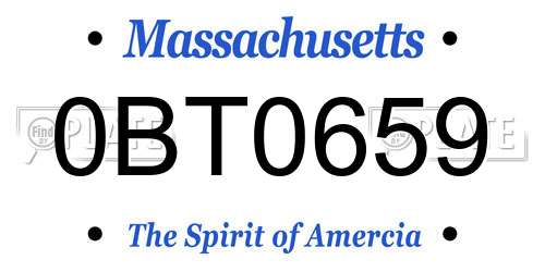 0BT0659 Massachusetts License Plate